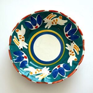 Vintage Pottery Barn Garden Animal Colorful Bowl Ceramic Made In Mexico